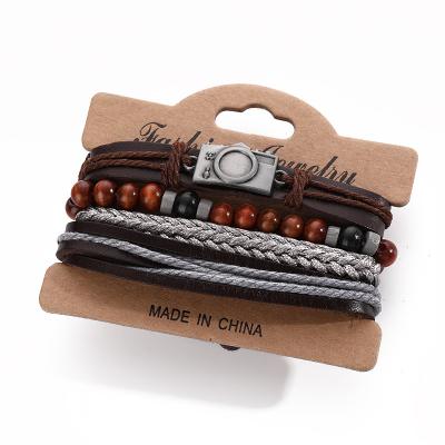 China Cute Men's Charm Beads Braided Leather Cuff Bracelets for sale