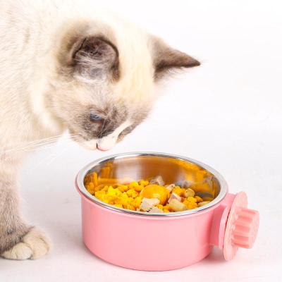 China Sales Promotion Viable Fixed In Hang Pet Food Bowl Stainless Steel Pet Bowls Anti-Tipping Dog Drinking Bowl 2-In-1 for sale