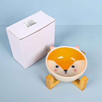 China Automatic Pet Supplies Cat Food Water Bowl Wooden Stand Wholesale Nordic Ceramic Pet Bowl for sale