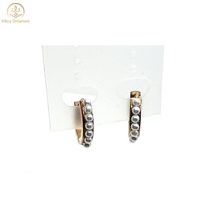 China Wholesale Trendy Large Fashion 24K Gold Stainless Steel With Half-round Pearl Design Earring for sale