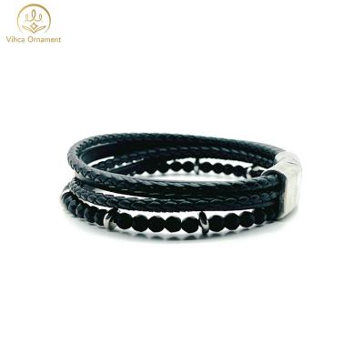 China FASHIONABLE Multi Strand Stainless Steel Custom Leather Cuff Wrapped Bracelet Jewelry 2022 Luxury Women for sale