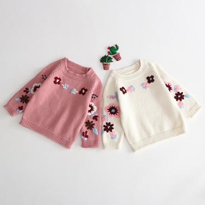 China Spring Autumn Baby Girls Knitted Sweater Embroidered Infant Boy Kids Embroidered Cute Flower Toddler Baby Clothes Long Sleeves for sale