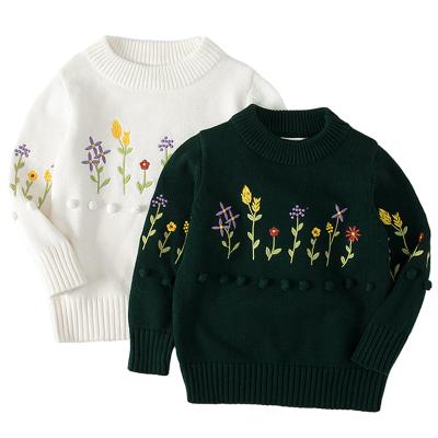 China New Autumn Baby Girls Knitted Pullovers Kids Sweater 2022 Floral Embroidery Kids Sweaters Cute Tops Sweater Bridesmaids for sale