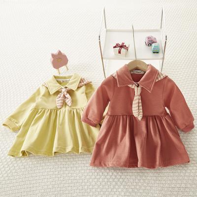 China Anti-wrinkle 2022 Spring Cotton Princess Skirt Solid Color Toddler Baby Dress Autumn Baby Girl Dress Navy long collar sleeves for sale