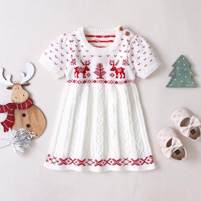 China 2022 Autumn Winter Girls Sweater Christmas Deer Toddler Baby Dress Princess Wool Knitted Anti-wrinkle Dress Baby Girl Clothes for sale