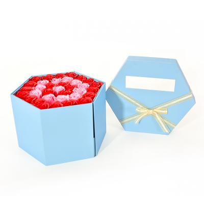 China Handmade Cardboard Gift Box High Quality Blue Three Layer Flower Gift Box for sale