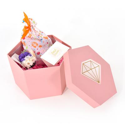 China Handmade New Design Paper Box Gift Packaging Hexagonal Pink Gift Box for sale