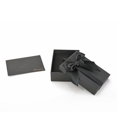 China Handmade High Quality Custom Rigid Cardboard Gift Box Black Paper Box With Bow Tie for sale