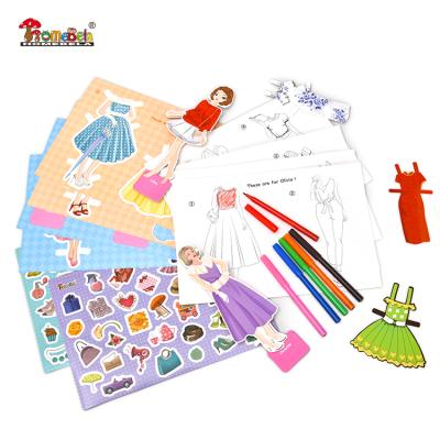 China Cartoon Educational Toy Die Cut Dress Paper Doll DIY Painting Set For Kids for sale