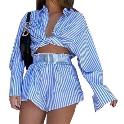 China New Style Women'S Sexy Breathable Stripe V Collar Strap Hollow Out Two Sets for sale