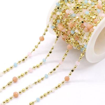 China Brass+Beads Fashion 18K Gold Plated Copper And Round Glass Beads String Roll For Jewelry Making for sale