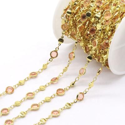 China New Arrival Brass Factories Wholesale 18K Gold Plated Glass Beads Chain Roll for sale