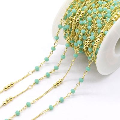 China Latest Design Brass Agate Bead Chain For Jewelry Making Brass Gold Plated Chain for sale