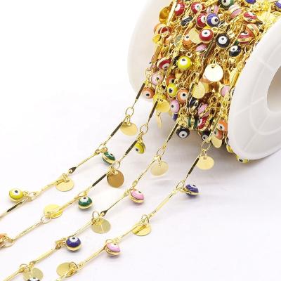 China Factory Wholesale Fashion 18K Brass Paror Plated Eyes Shape Beads Chain Roll for sale