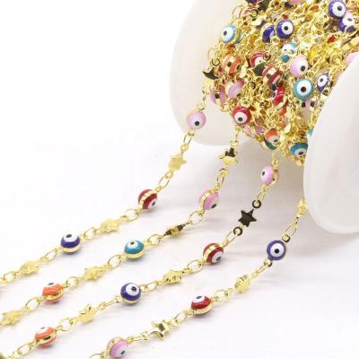 China New Arrival Wholesale Fashion 18K Brass Paror Plated Eyes Star Shape Beads Chain Roll for sale