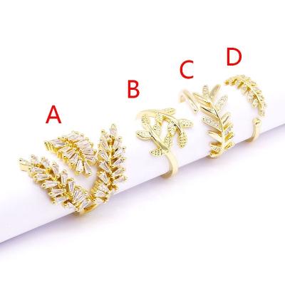 China Fashion Ring Leaves Shape Jewelry Adjustable Gold Plated Fashion Ring For Girl Women for sale