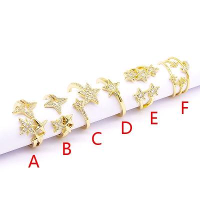 China Fashion Star Shape Ring Factory Price Gold Plated Jewelry Delicate Style Brass Open Ring for sale