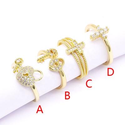 China Color Ring Hot Sale Jewelry Fashion Gold Open Lock and Fashion Cross Ring for sale