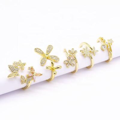 China New Arrival Romantic Butterfly Shape Rings Lady Accessories Chic Gold Plated Zircon Ring for sale