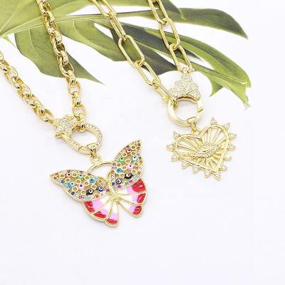 China CLASSIC Multi Color CZ Zircon Beads Butterfly Paved Necklace Charms Cute Animal Necklace Links for sale