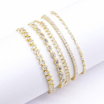 China Hiphop Hiphop 18k Gold Iced Out Luxury Cubic Zircon Link Bracelet Silver Color Gold for sale