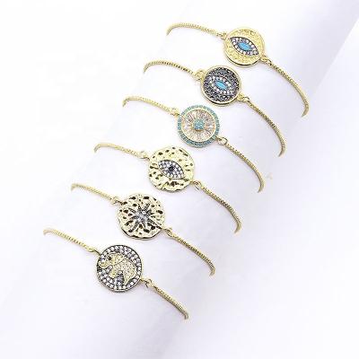 China Hiphop Women Enamel Eye Zircon Charm Gold Plated Chain Bracelet for sale