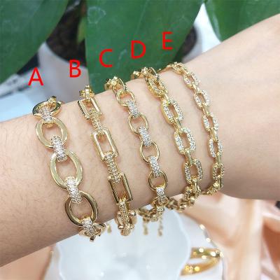 China FASHIONABLE Hot Sale Chain Bracelet Full Zircon Gold Plated Jewelry Paperclip Chain Fashion Bracelet for sale