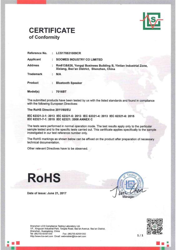 RoHS - Shenzhen Creasun Technology Co., Limited