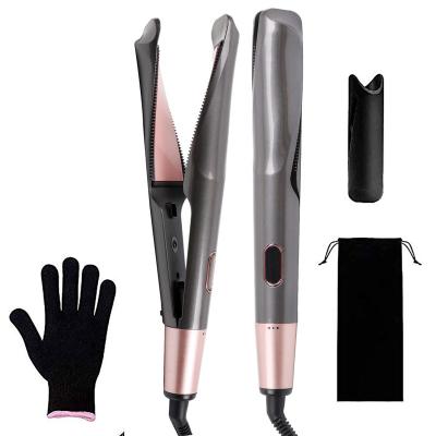 China Household LCD Display 2 in 1 Hair Salon Styling Tools Hair Straightener Comb Curler Flat Iron for sale