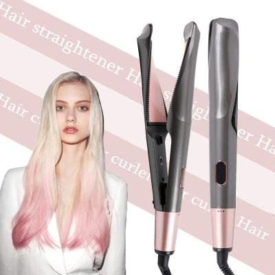 China Adjustable Heat Settings 2 in 1 Professional Hair Straightener and Hair Straightener PTC Ceramic LCD Display Portable Hair Straightener Curler Iron for sale