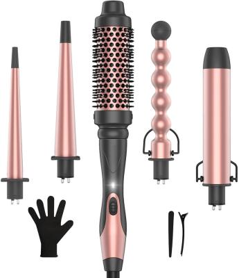 China Adjustable Heat Settings Professional 5 in 1 Curling Wand Set PTC Ceramic Heating Hair Curling Iron for sale