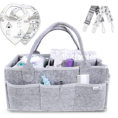 China Hot Foldable Felt Leather Handle Storage Bag Baby Diaper Trolley Basket Handle Organizer for sale