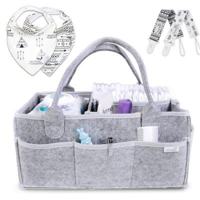 China Warm Foldable Felt Leather Handle Storage Bag Baby Diaper Trolley Basket Handle Organizers for sale