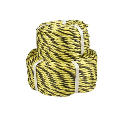 China Twisted Rope 3 Per Strands Polyethylene Plastic Twine Tiger Rope Yellow And Black Color Marine Climbing Rope for sale