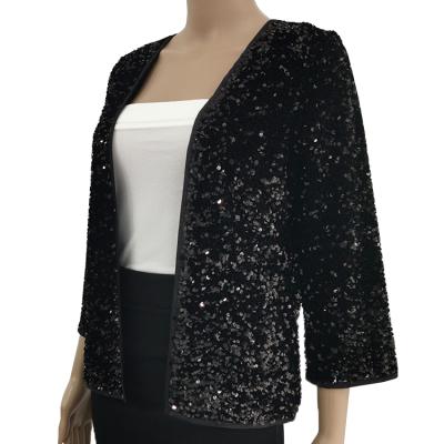 China 2021 Anti-Shrink Black Vintage Knitted Cool Women Sweater Cardigan Coat With Sequined for sale