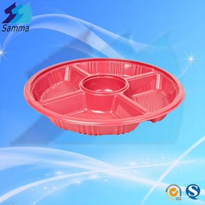 China Disposable Food Plastic Round Large 5 Compartment Food Box Tray for sale