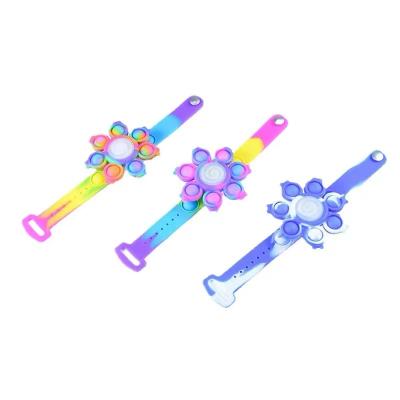 China Kids Eductional Toy Newest Spinning Pop Fidget Toys Anti Stress Wristband Lighting Wristband Push Bubble Kids Gifts for sale