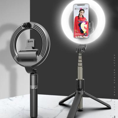 China 4in1 Ring Light Aluminum Wireless Selfie Stick Handheld Monopod Extendable Live Tripod for iPhone 12 Android Smartphone for sale