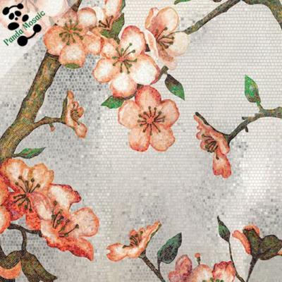 China Parquet Peach Blossom Wall Backsplash Living Room Glass Art Mural Mosaic for sale