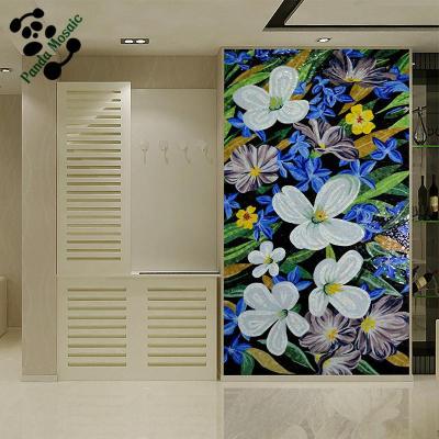 China Parquet Mid-strip Smm01 Living Room Flower Handmade Design Glass Mosaic For Interior Wall Mosaic Art Tiles Wall Murals for sale