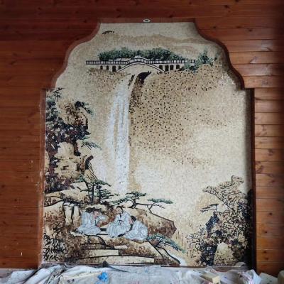 China Parquet background tree bird TV mosaic decorative natural marble wall tile for sale