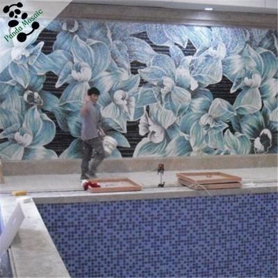 China MB SMM10-B Chinese Handmade Large Mosaic Glass Tile Backsplash Green Flower Mosaic Slab Wall Mural for sale