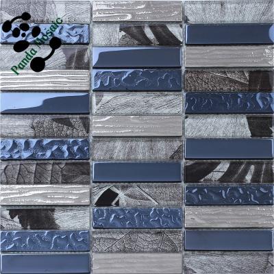 China SMJ09 Outdoor Stone Parquet Wave Mosaic Hotel Wall Tiles Pure Black Strip Slate Mosaic Slabs for sale