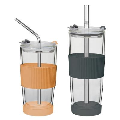 China 26 oz Reusable Double Wall Glass Insulated Tumbler With Lid Straw And Silicone Sleeve for sale