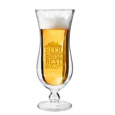 China Home.Restaurant.Bar Football Gift Handblown Clear Wall Glass Heat Resistant Double Beer Mug With OEM Logo Promotion Artwork for sale