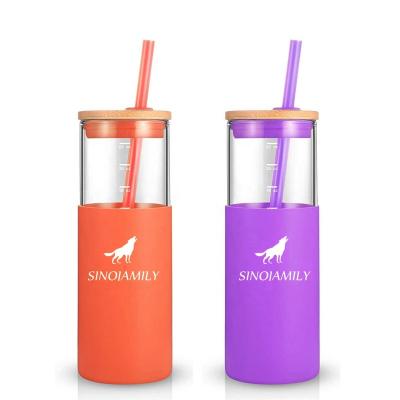 China Viable Glass Water Bottle Straw Silicone Protective Sleeve Bamboo Tumbler Lid - BPA Free for sale