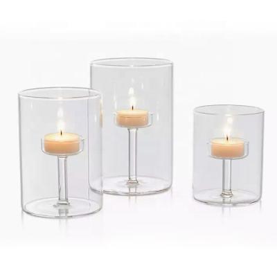 China Home Decoration Tealight Clear Cylindrical Glass Candle Holders For Wedding Party Home Table Decorations for sale