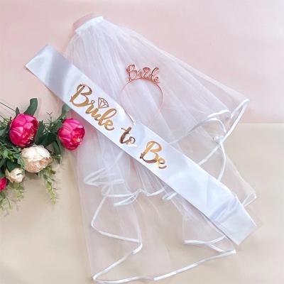 China Satin Bride To Be Veil Kit Wedding Decorations Hen Party Sash Veil Kit Bride To Be Tiara Bridal Shower Party Set for sale