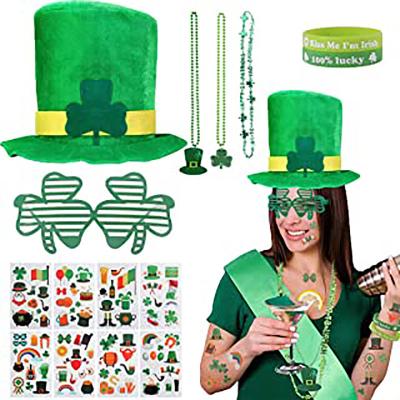 China Plastic+Cloth St Patrick's Day Accessories Favors Set with Hat Clover Shamrock Lucky Bracelets Tattoo Stickers Glasses and Necklaces for sale