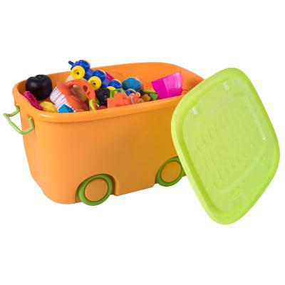 China Cute Design Colorful Viable Large Stackable Cartoon Toy Storage Box With Wheels for sale